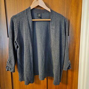 JM Collection 3/4 Sleeve Button Detail Flyaway Cardigan Gray SZ PL